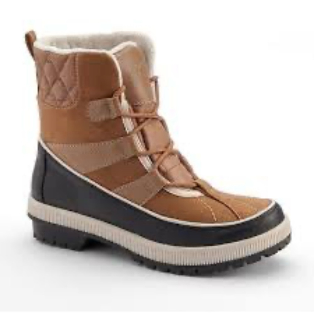 Totes woman’s Laurie Quilted Lace Up Waterproof Rain Ankle Boot Tan Black 8 - Picture 4 of 8